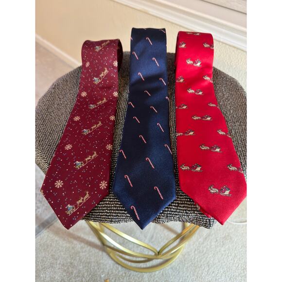 Holiday Necktie Bundle (3 Silk Ties – Santa & Candy Cane Prints) - Picture 1 of 8